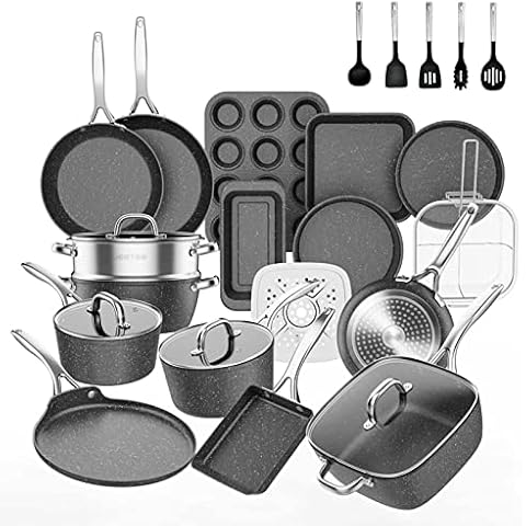 JEETEE Pots and Pans Set Nonstick with Removable Handle 12PCS Set, Black