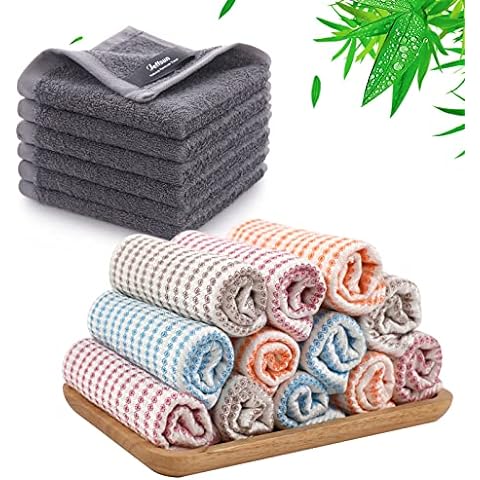 JEFFSUN Bamboo Dish Cloths for Washing Dishes, Multicolor Reusable Cleaning  Cloths Widely Use Waffle Wash Cloths for Kitchen, 6 Pack Scratch Free Dish