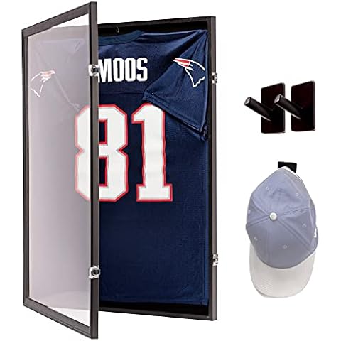 Jaxpety Jersey Frame Display Case Large Sports Jersey Shadow Box Lockable with Acrylic UV Protection Hanger for Baseball Basketball Football Sport