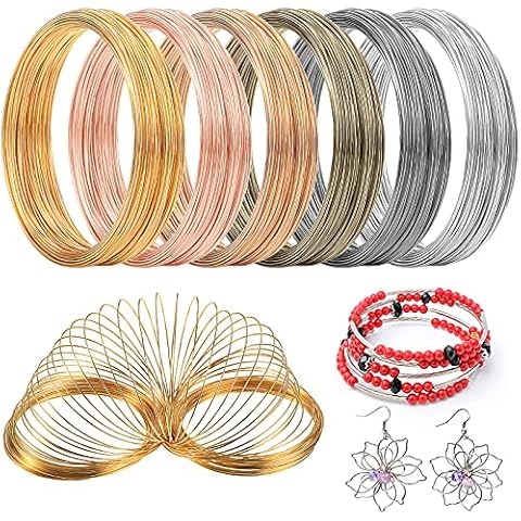 200pcs Jewelry Beading Wire for Jewelry Making,Bracelet DIY Jewelry Craft Wire Memory Wire Cuff for Jewelry DIY White K,Gold(0.6 mm Thickness,6 cm