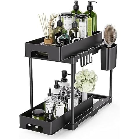 Johamoo 2 Pack Under Sink Organizer, 2-Tier Bathroom Kitchen Large, Black