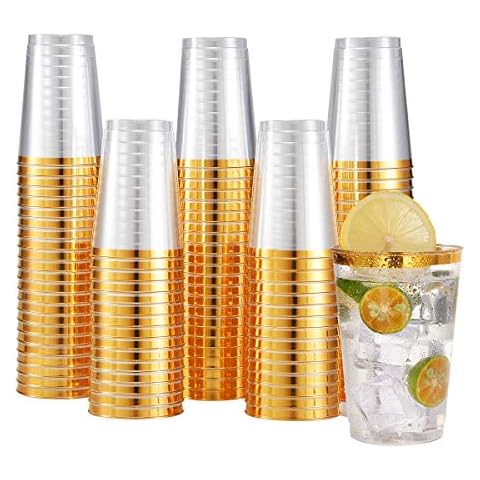 100 Pack 12OZ Rose Gold plastic Cups Party Cups, Clear Cups Tumblers,  Elegant Rose Gold Rim Cups Perfect for Party Wedding, Thanksgiving Day,  Christmas Cups, Cups for Milkshake, Slush, Slurpee, Iced tea