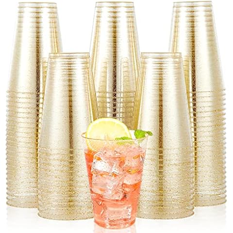 Prestee Rose Gold Rim Plastic Cups, 14 oz. 50 Pack, Hard Clear Plastic  Cups, Disposable Party Cups, …See more Prestee Rose Gold Rim Plastic Cups,  14