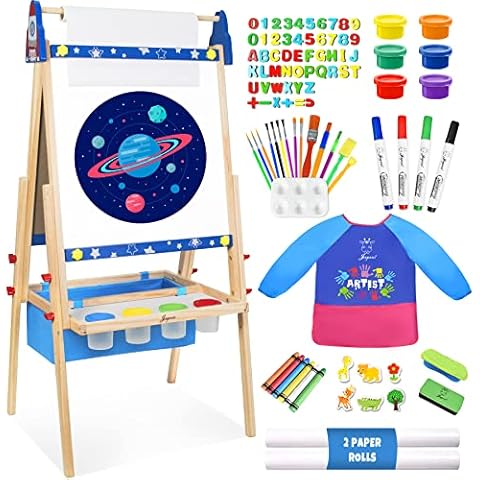 Joyooss Easel for Kids with Paper Roll, Double-Sided Magnetic Chalkboa