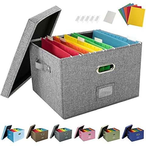 Fireproof Document Organizer with Lock, 2 Layer File Box Organizer,  Portable Office/Home Collapsible File Storage with Reflective Strip for  Hanging