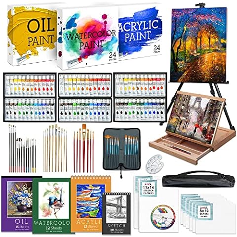 Glokers Canvas Panels Painting Kit | Art Supplies Set Includes Paint  Palette, Sponge Brushes, Canvases, Paintbrushes & Mixing Wheel | Warp-Free