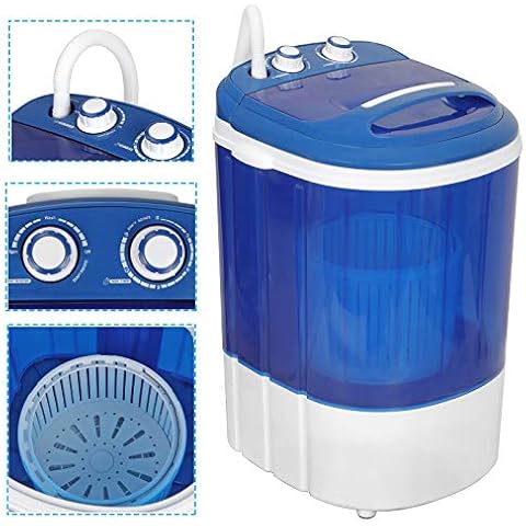 JupiterForce Portable Clothes Washing Machines with Drain Pipe, Mini  Compact Twin Tub Spin Dryer Laundry Machine for Bathroom, Dorms,  Apartments, Blue