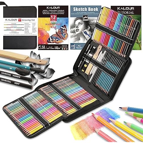 KALOUR 50 Pack Drawing Set Sketch Kit Pro,Art Sketching Supplies with  3-Color Sketchbook,Include Graphite,Charcoal, Pastel and Mechanical  Pencil,Ideal