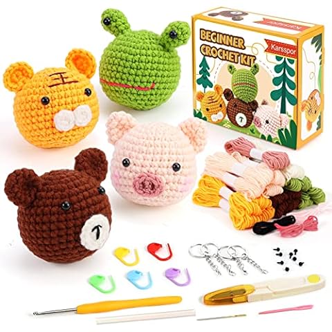 Karsspor 3 Pcs Cute Whales Beginner Crochet Kit Starter Pack for Adults and Kids Crochet Kit Includes Complete Material Pack Step-by-Step Instruction