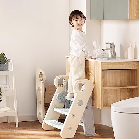 Onasti Foldable Toddler Step Stop for Bathroom Sink, Adjustable 3 Gray