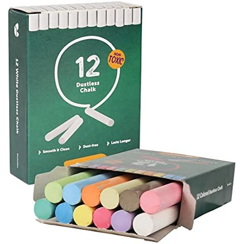 Kedudes Dustless Chalk With Eraser (24 Pack) - 12 Colored