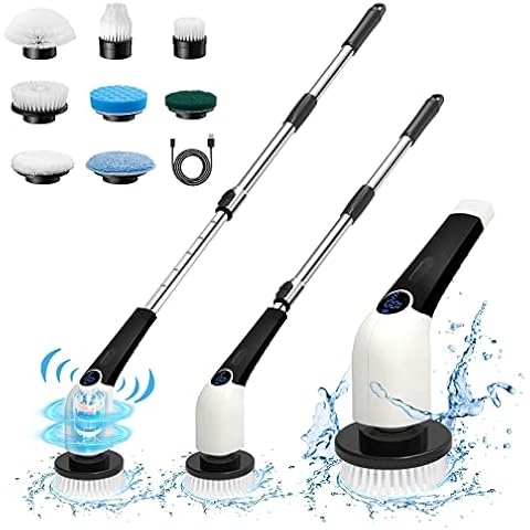 Bomves Cordless Electric Spin Scrubber, Cleaning Brushes For Cleaning With  8 Replacement Brush Heads, 90Mins Working Time, 3 Adjustable