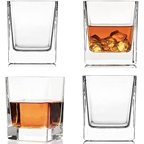 le\'raze square drinking whiskey glasses set of 4, old fashioned glass cup  bar set, stemless everyday rocks whisky glass best present