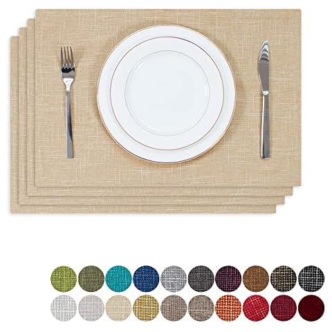 Demetex Linen Placemats Set of 4 Heat Resistant Table Place Mats