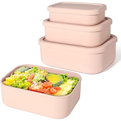 Vremi Silicone Food Storage Containers with BPA Free Airtight Plastic Lids  - Set of 4 Small and Large Collapsible Meal Prep Container for Kitchen