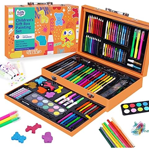 Kiddycolor 211pcs Kids Art Supplies, Portable Painting & Drawing Art Kit for Kids with Oil Pastels, Crayons, Colored Pencils, Markers, Double Sided