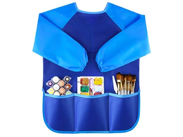 J MARK Art Smock for Kids, Painting Apron (Pack of 2) Long Sleeve and 2  Pockets for Baking, Eating, Arts & Crafts for Children A