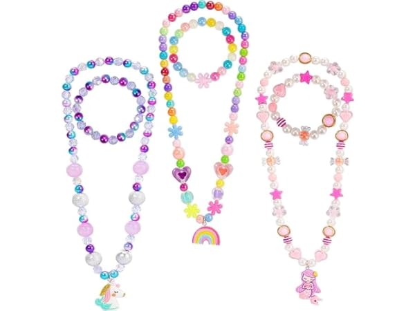  Little Girls Jewelry Sets, Kids Costume Jewelry Set Play Rings  for Toddler 4-6 6-8, Unicorn Dress Up Necklaces Bracelets for Kid, Childrens  Birthday Valentines Gifts Age 3 4 6 7 8