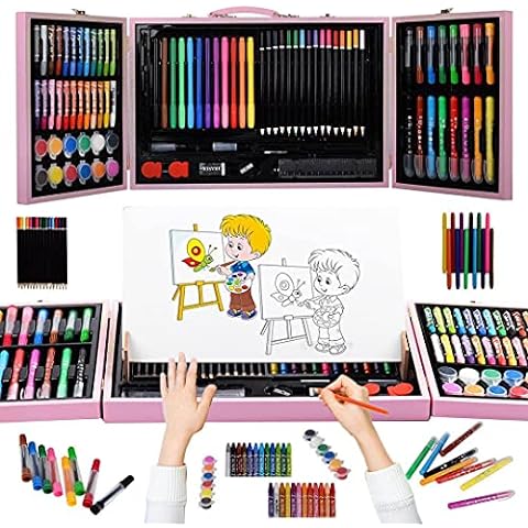 KINSPORY Art Gift for Kids, Art Supplies Case - 139 Piece Art Sets & Crafts  Kit with Sketch Pads, Deluxe Wooden Box for Artist Beginners Girls Boys