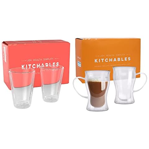 Kitchables Double Wall Glass Coffee Mugs Set of 2 16oz Insulated Glass  Coffee