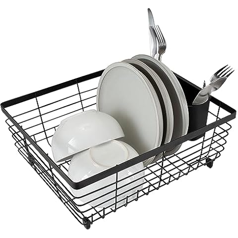 Kitchen Details Medium Dish Rack with Tray | Plastic | Dimensions: 18.11 x  11.02 x 3.45 | 12 Plate | Kitchen Accessories | Cutlery Basket | Grey 