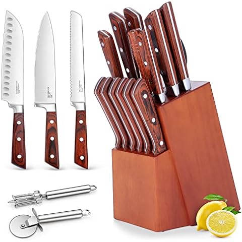 Sabatier 13-Piece Forged Triple Rivet Knife Block Set, High-Carbon  Stainless Steel Kitchen Knives, Razor-Sharp Knife Set with Acacia Wood  Block, White Handles 