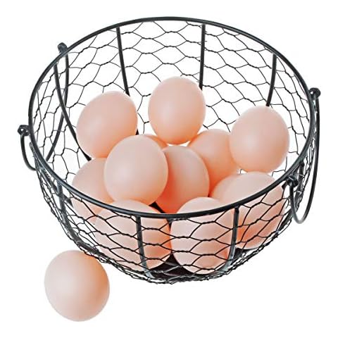 Rural365 Chicken Egg Holder - Brown Decorative Wire Basket with Handle for Eggs