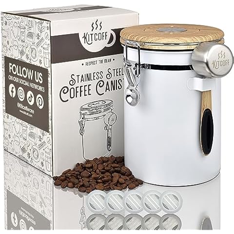 Bean Envy Coffee Canister - 22.5 oz Coffee Storage Container and Organizer  w/Stainless Steel Scoop, Date Tracker & Co2-Release Valve - Essential