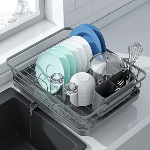  coobest Dish Drying Rack, Dish Racks for Kitchen Counter with  Utensil Holder, Dish Drainers for Kitchen Counter with Adjustable Swivel  Spout and Drainboard, Kitchen Gadgets and Kitchen Organization