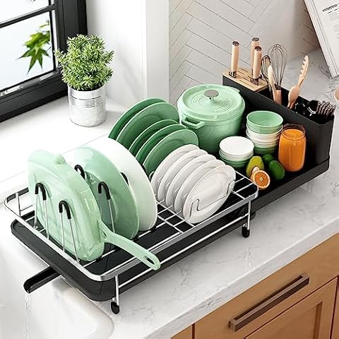 Dish Rack, 2 Tier Dish Drying Rack, Rustproof Kitchen Dish Drying Rack with  Drainboard & Utensil Holder for Kitchen Countertop, Kitchen Accessories  2023 - $41.99