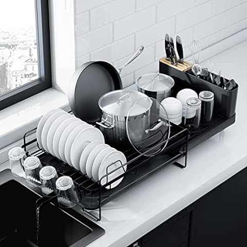 Kitsure Dish Drying Rack- Space-Saving, for Kitchen Counter, Durable  Stainless Steel Rack with a Cutlery Holder, for Dishes, Knives, Spoons, and  Forks