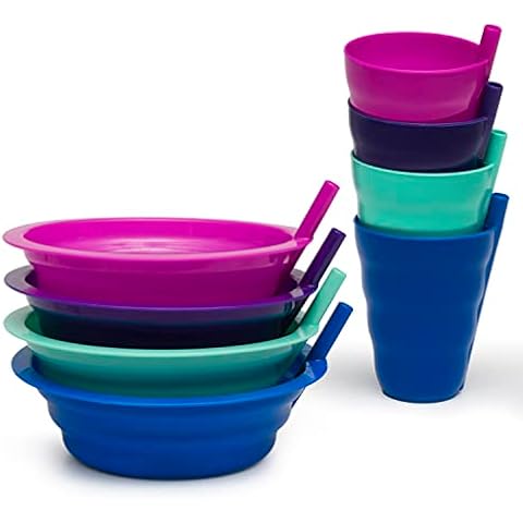 Klickpick Home 6 inch Plastic Bowls Set of 8-28 Ounce Large Plastic Cereal Bowls Microwave Dishwasher Safe Soup Bowls - BPA Free Bowls 4 Bright