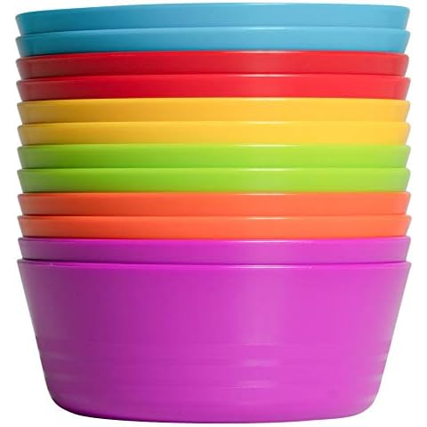 Klickpick Home 6 inch Plastic Bowls Set of 8-28 Ounce Large Plastic Cereal Bowls Microwave Dishwasher Safe Soup Bowls - BPA Free Bowls 4 Bright