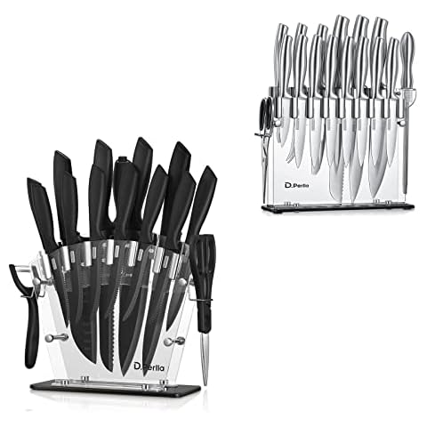  Knife Set, D.Perlla 16 Pieces White Kitchen Knife Set with  Acrylic Stand, High Carbon Stainless Steel, Non Stick Coated Knife Block Set,  No Rust, Non Slip Handle, Sharp Knife: Home 