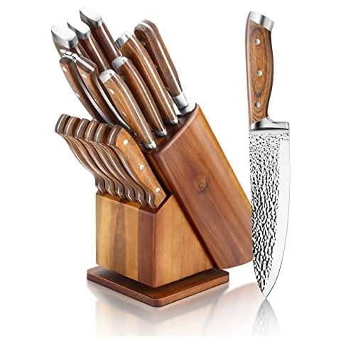 Randalfy Kitchen Knife Set with Block, 7 Pieces Chef Knife Set with Knives,  Scissor, Block for Meat/Vegetables/Fruits Chopping, Slicing