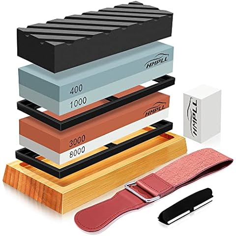 Intelitopia Complete Knife Sharpening Stone Set – Dual Grit Whetstone  400/1000 3000/8000 Knife Sharpener with Leather Strop, Flattening Stone,  Bamboo