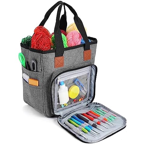MEKBOK Knitting Organizer Portable Knitting Yarn Storage Bag With Multiple  Pockets, Individual Compartments, Carrying Shoulder Strap - Clear Plastic