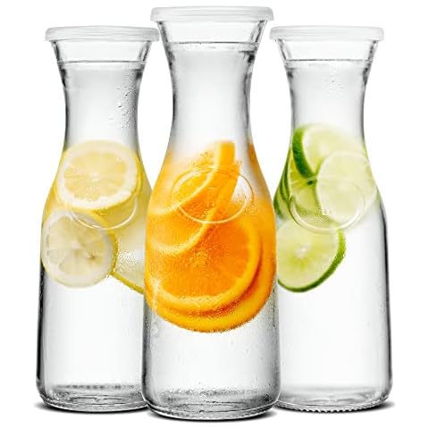  4 Pack Large 50 Oz Water Carafe with Flip Top Lid, Square Base  Juice Containers, Clear Plastic Pitcher - for Water, Iced Tea, Juice,  Lemonade, Milk, Cold Brew and Mimosa Bar 