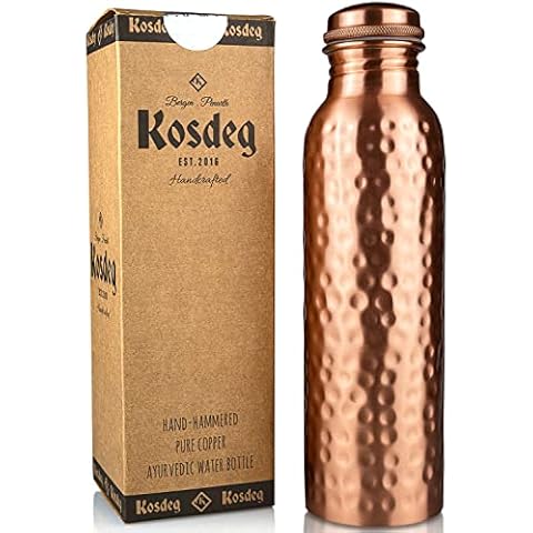 Kitchen Science - Hammered Design Copper Water Bottle with Free Sleeves and  Carrying Bag