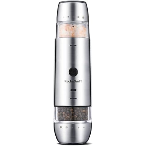 Salt and Pepper Grinder Set - KucheCraft Intuitive Salt Grinder & Pepper  Grinder Refillable - Stainless Steel Manual Salt and Pepper Mill with Aroma