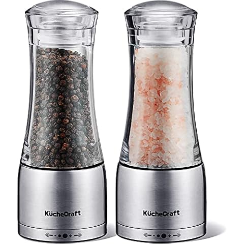 Benicci Premium Salt and Pepper Grinder Set of 2 - Two Refillable,  Stainless Steel Sea Salt 