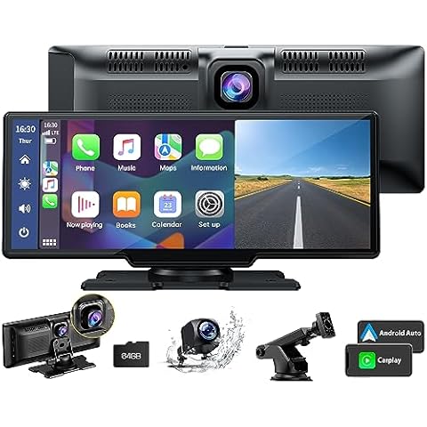 Westods Portable Wireless Carplay Car Stereo with 2.5K Dash Cam