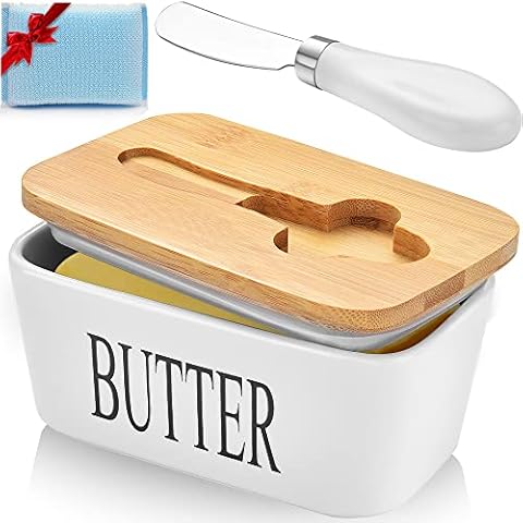 KITCHENDAO Airtight Butter Dish with Lid for Countertop and Fridge,Large Butter Keeper, Dishwasher Safe, Plastic Butter Holder Tray for 2 Sticks