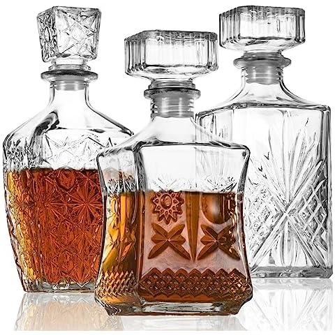 Cadamada Glass Bottles with Caps, 27 Oz Whisky Decanter , Delicate Decanter  Set-for Tequila, Brandy, Scotch and Vodka, Gift Giving, Bar and Party
