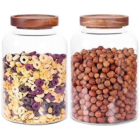 LEAVES AND TREES Y Glass Rice Storage Containers, 60 FL OZ (1800ml) Kitchen  Food Jars with Airtight Lid, Stackable Clear Pantry Canister for
