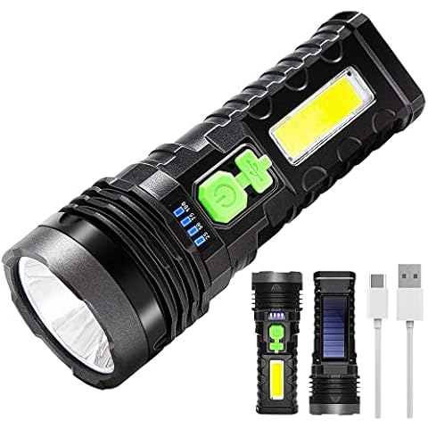 Spurtar Solar Flashlights Rechargeable Waterproof Solar Powered Flashlight  Super Bright Tactical Patriot Torch Emergency Flashlights for Car Hammer