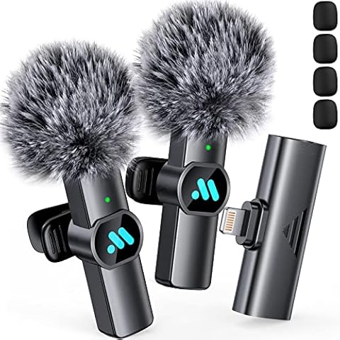 BZXZB 2Pcs Wireless Microphone for iPhone iPad, Plug-Play Wireless Lavalier  Microphone for Video Recording, TikTok, , Vloggers, Auto-Sync Noise