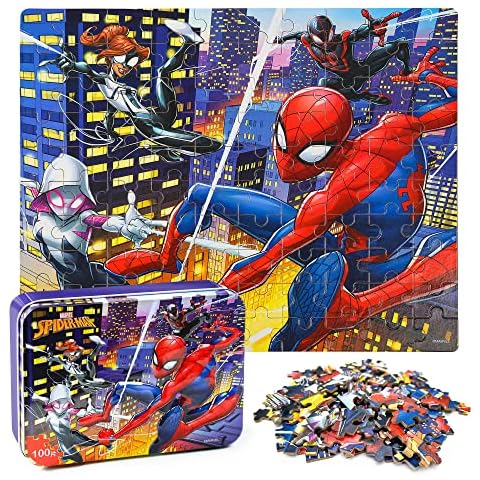 Marvel Spider-Man Jigsaw Puzzle Bundle ~ Marvel Superhero Puzzle for Kids   Featuring Spiderman and Venom Jigsaw Puzzle with Spiderman Stickers ( Spiderman Toys and Games). 