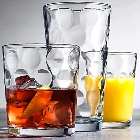 Le'raze Drinking Glasses Set of 6 - Can Shaped Glass Cups Cordial Glasses,  16oz Can Glass, Iced Coffee Glasses, Iced Tea Glasses, Cocktail Glasses,  Whiskey Soda Clear Water Cup, Beer Glasses: Cordial Glasses 