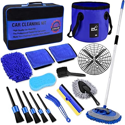 Lezcufer 17Pcs Complete Car Interior Detailing Kit with High Power Handheld  Vacuum, Car Care Cleaning Kit,Detailing Brush Set,Windshield Cleaning